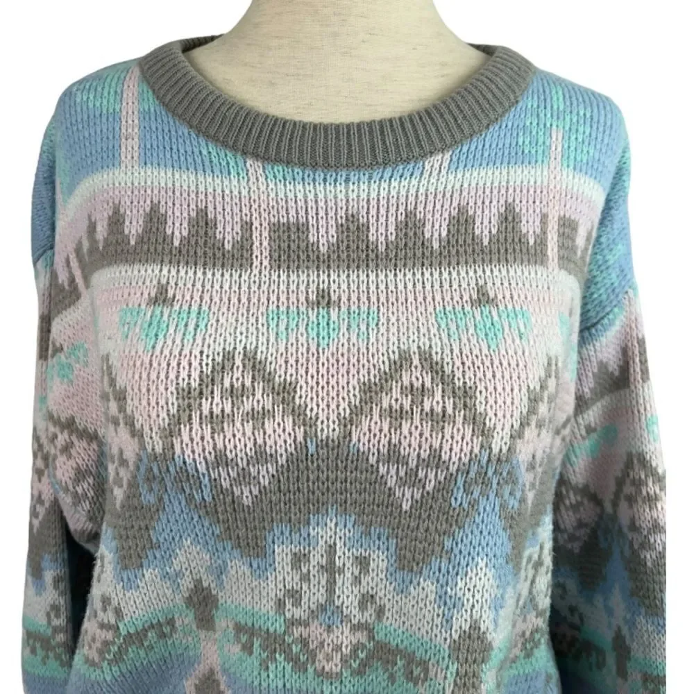 Vintage 80s DEB Sweater Pastel Kawaii Fairy Kei Heart Design Large